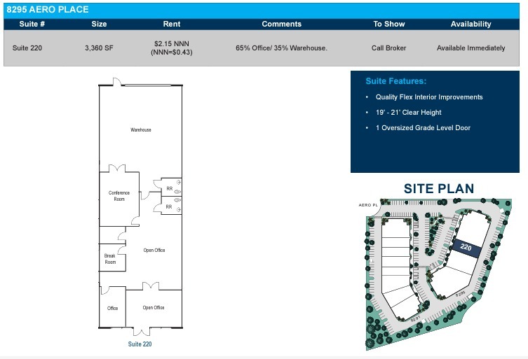 8295 Aero Pl, San Diego, CA à louer Plan d’étage– Image 1 sur 2