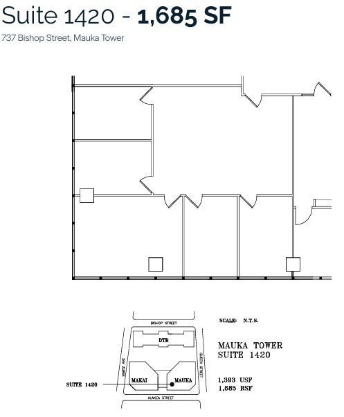 733 Bishop St, Honolulu, HI à louer Plan d’étage– Image 1 sur 1