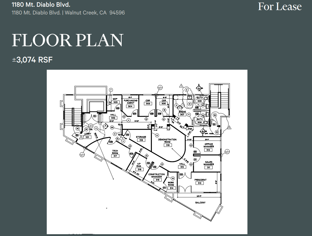 1180 Mt Diablo Blvd, Walnut Creek, CA à louer Plan d’étage– Image 1 sur 1
