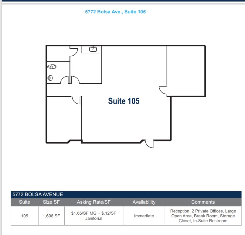 5762 Bolsa Ave, Huntington Beach, CA à louer Plan d’étage– Image 1 sur 1