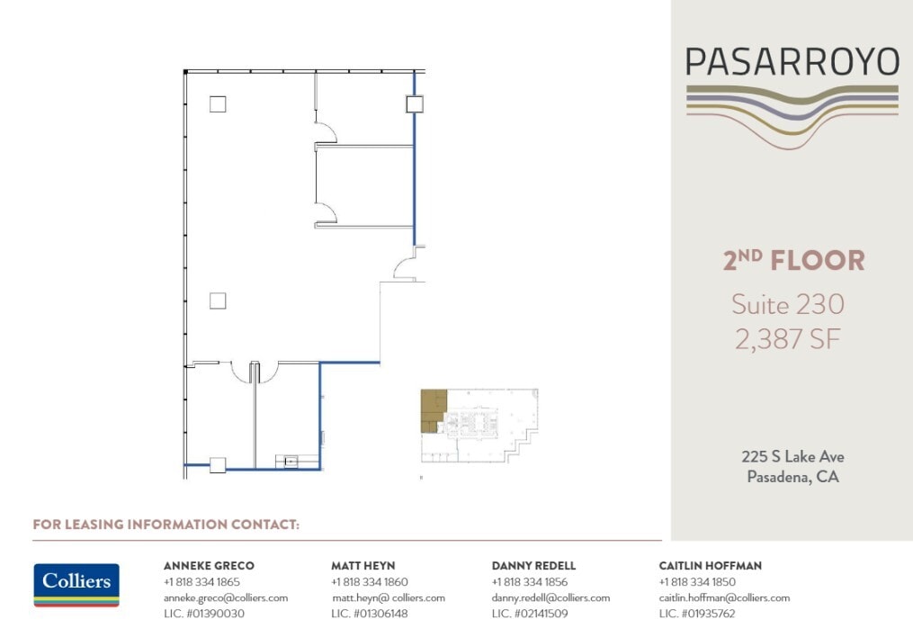 225 S Lake Ave, Pasadena, CA à louer Plan d’étage– Image 1 sur 1