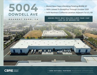 Plus de détails pour 5004 Dowdell Ave, Rohnert Park, CA - Industriel/Logistique à vendre