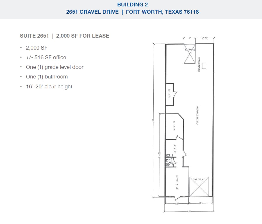 2501-2519 Gravel Dr, Fort Worth, TX à louer Plan d’étage– Image 1 sur 1