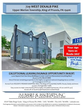 Plus de détails pour 729 Dekalb Pike, King Of Prussia, PA - Bureau à louer