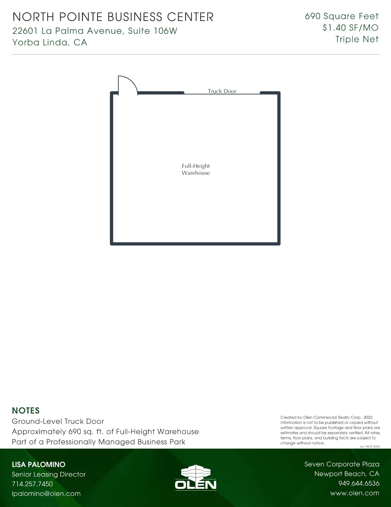 22601 La Palma Ave, Yorba Linda, CA à louer Plan d’étage– Image 1 sur 1