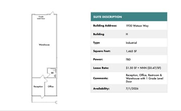 1930 Watson Way, Vista, CA à louer Plan d’étage– Image 1 sur 1