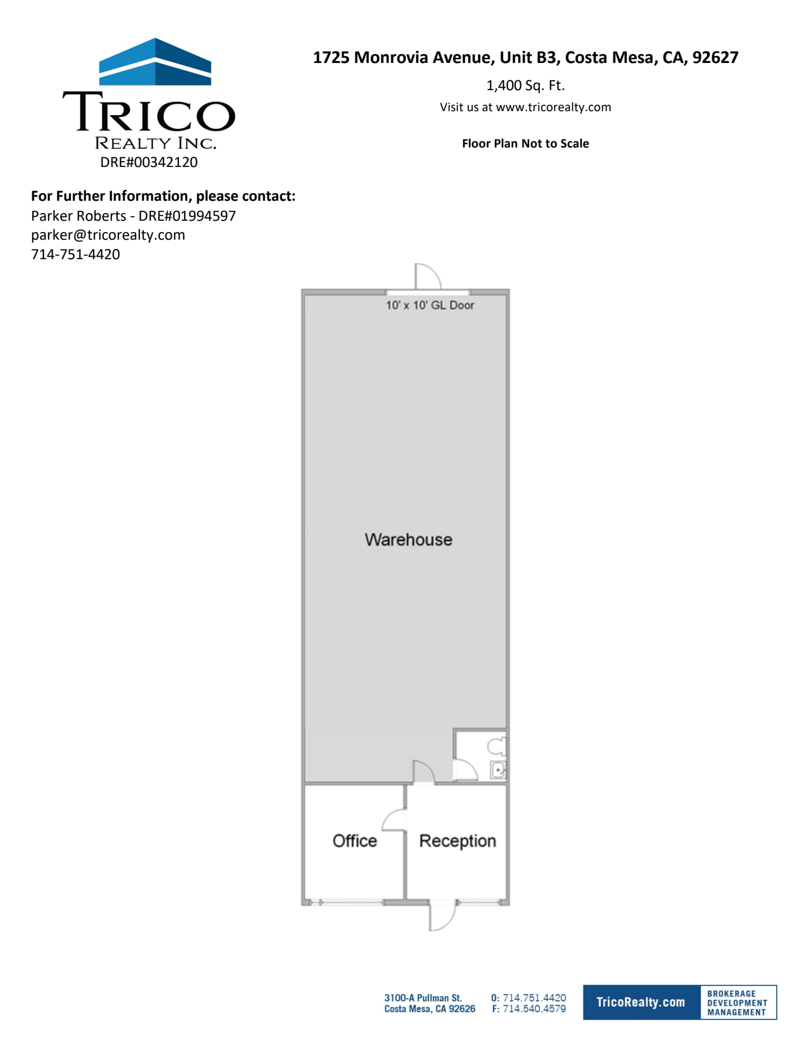 1725 Monrovia Ave, Costa Mesa, CA à louer Plan d’étage– Image 1 sur 1