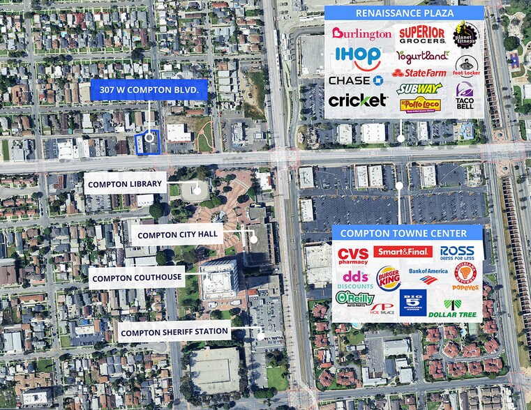 307 W Compton Blvd, Compton, CA à louer - Aérien – Image 3 sur 8