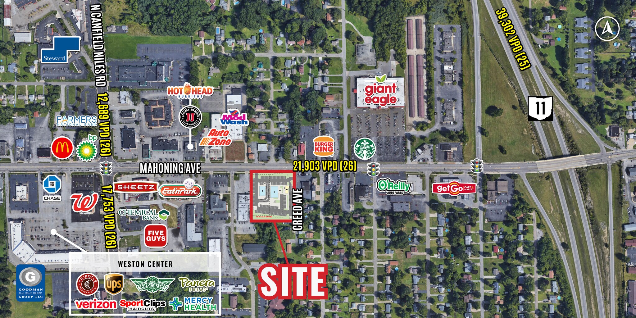 5411 Mahoning Ave, Youngstown, OH à louer Aérien– Image 1 sur 4