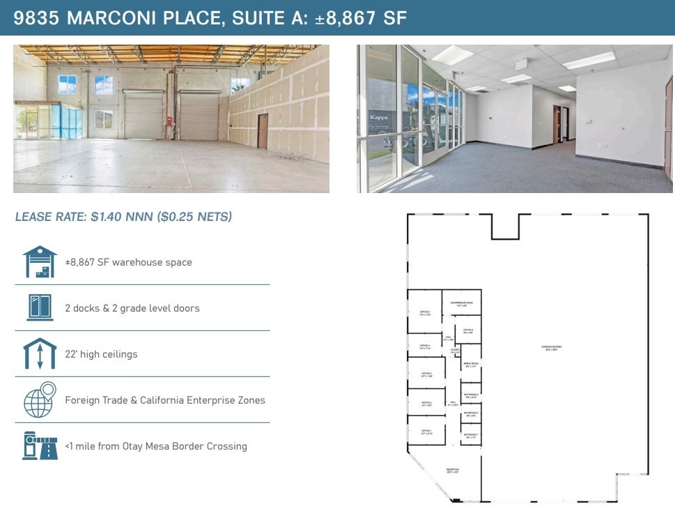 9835 Marconi Dr, San Diego, CA à louer Plan d’étage– Image 1 sur 1