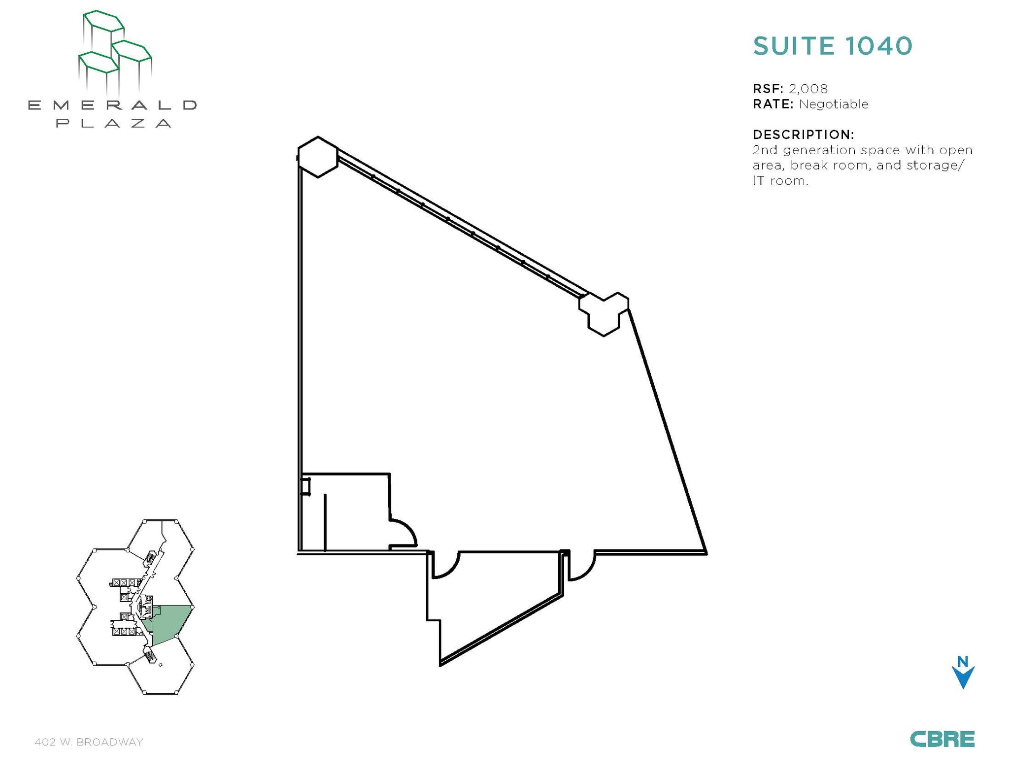 402 W Broadway, San Diego, CA à louer Plan d’étage– Image 1 sur 2