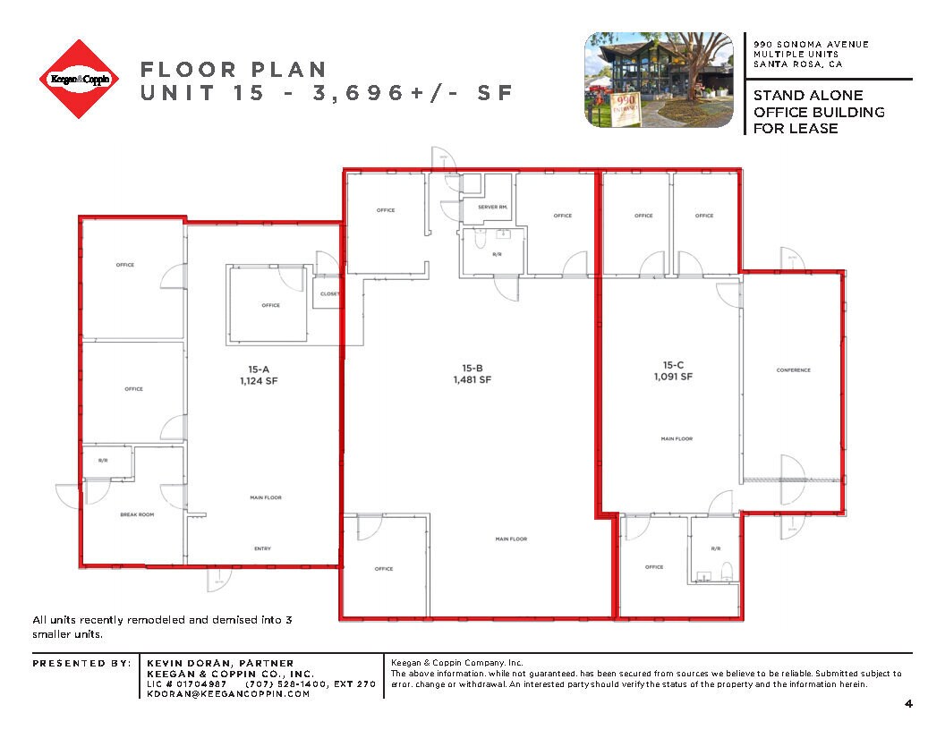 990 Sonoma Ave, Santa Rosa, CA à louer Plan d’étage– Image 1 sur 1