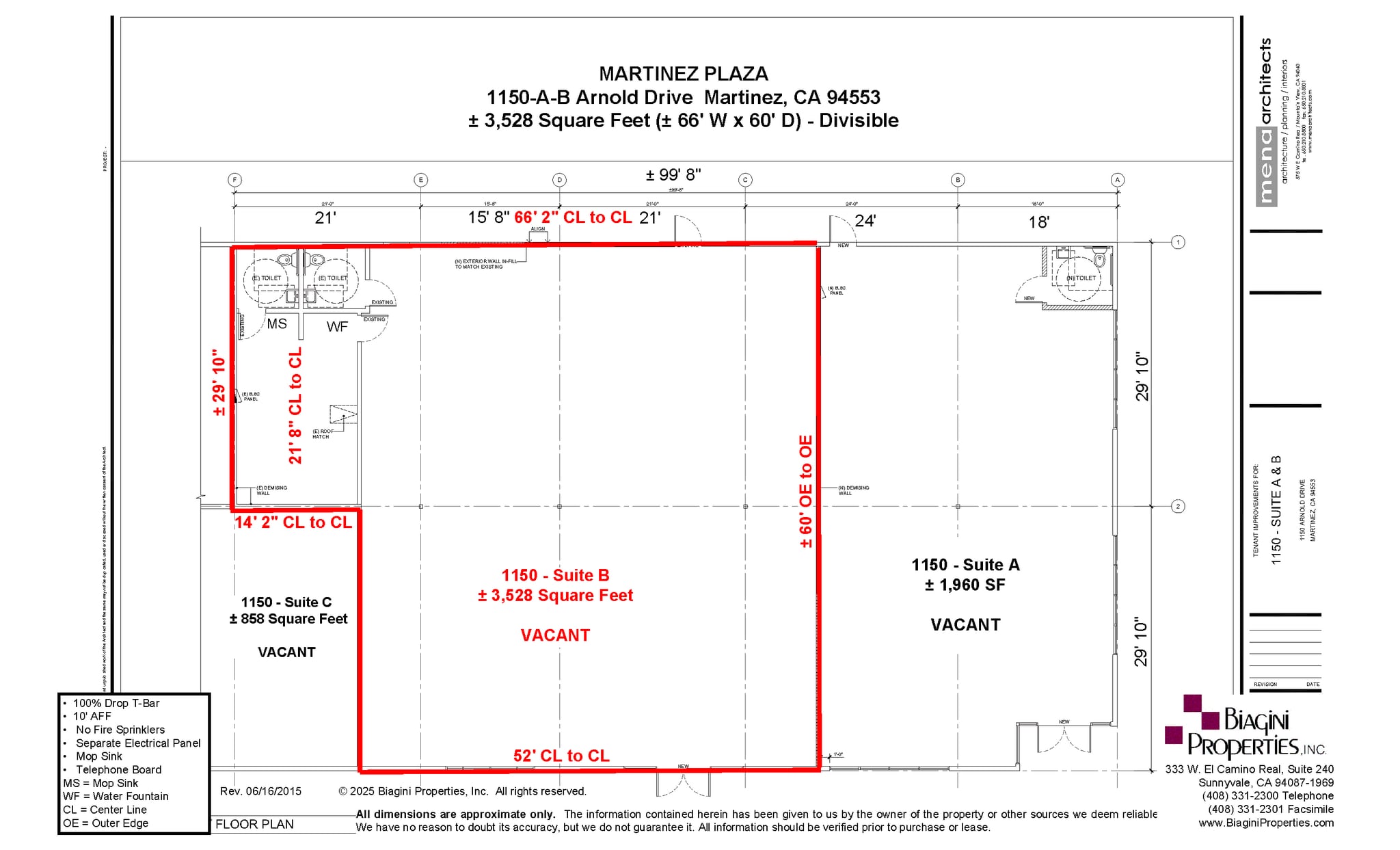 1150-1160 Arnold Dr, Martinez, CA à louer Plan d’étage– Image 1 sur 1