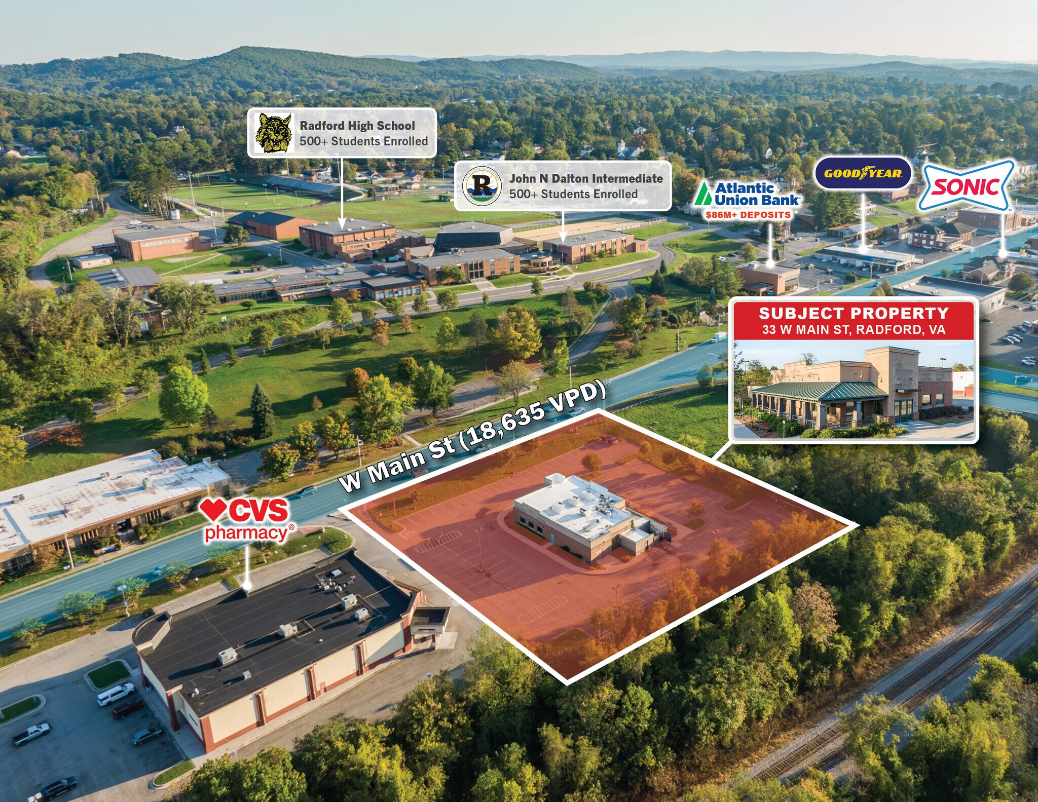 34 W Main St, Radford, VA à louer Aérien– Image 1 sur 24
