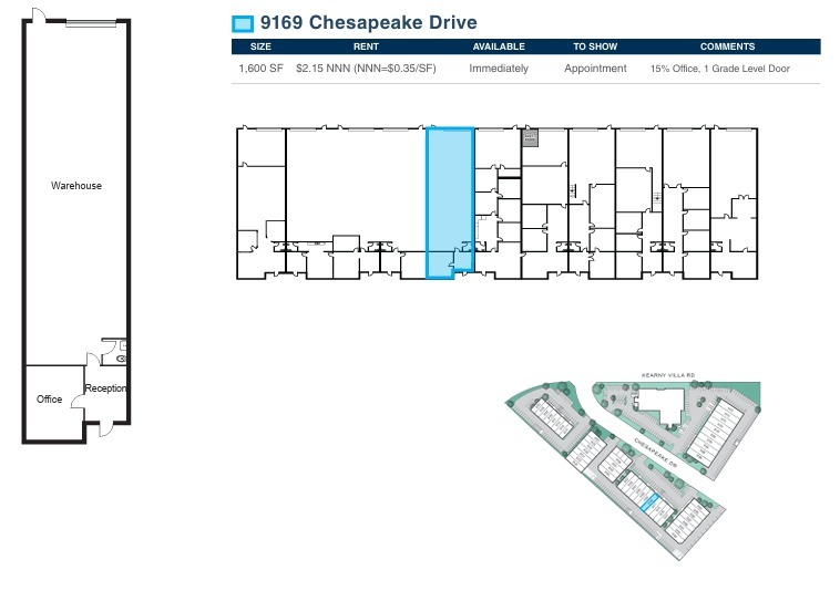 9103-9117 Chesapeake Dr, San Diego, CA à louer Plan d’étage– Image 1 sur 2