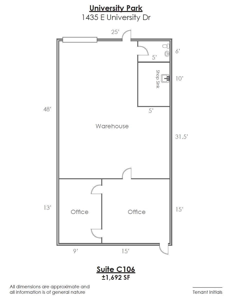1415 E University Dr, Tempe, AZ à louer Plan d’étage– Image 1 sur 2