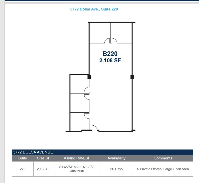 5762 Bolsa Ave, Huntington Beach, CA à louer Plan d’étage– Image 1 sur 1