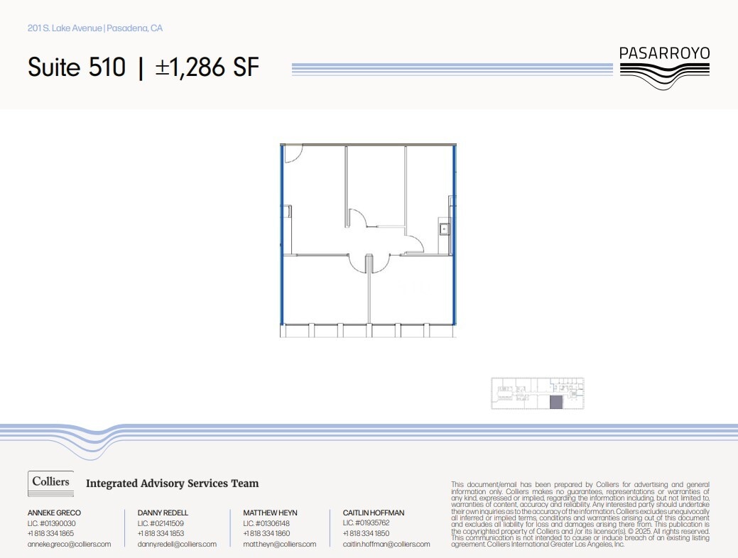 225 S Lake Ave, Pasadena, CA à louer Plan d’étage– Image 1 sur 1