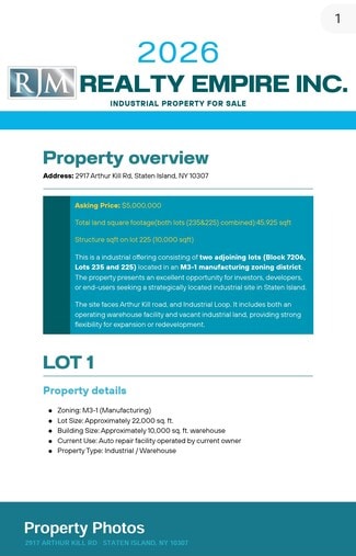 Plus de détails pour 2917 Arthur Kill Rd, Staten Island, NY - Industriel/Logistique à vendre
