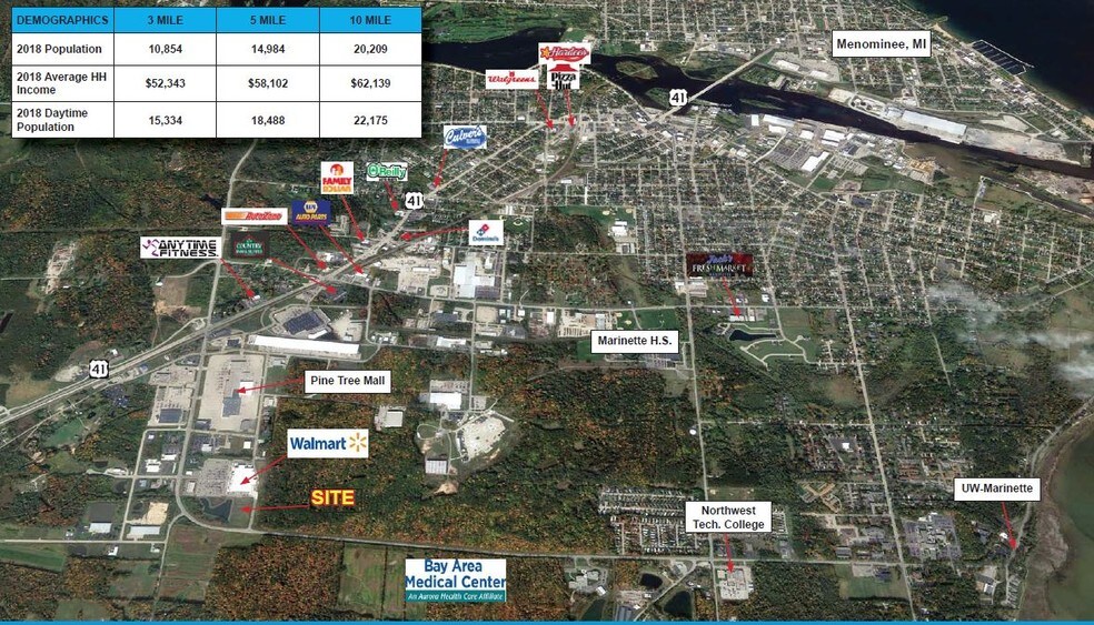 3400 University Dr, Marinette, WI à vendre - Aérien – Image 3 sur 4