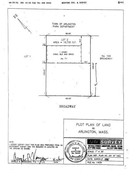 111-113 Broadway, Arlington, MA à vendre - Plan de site – Image 1 sur 1