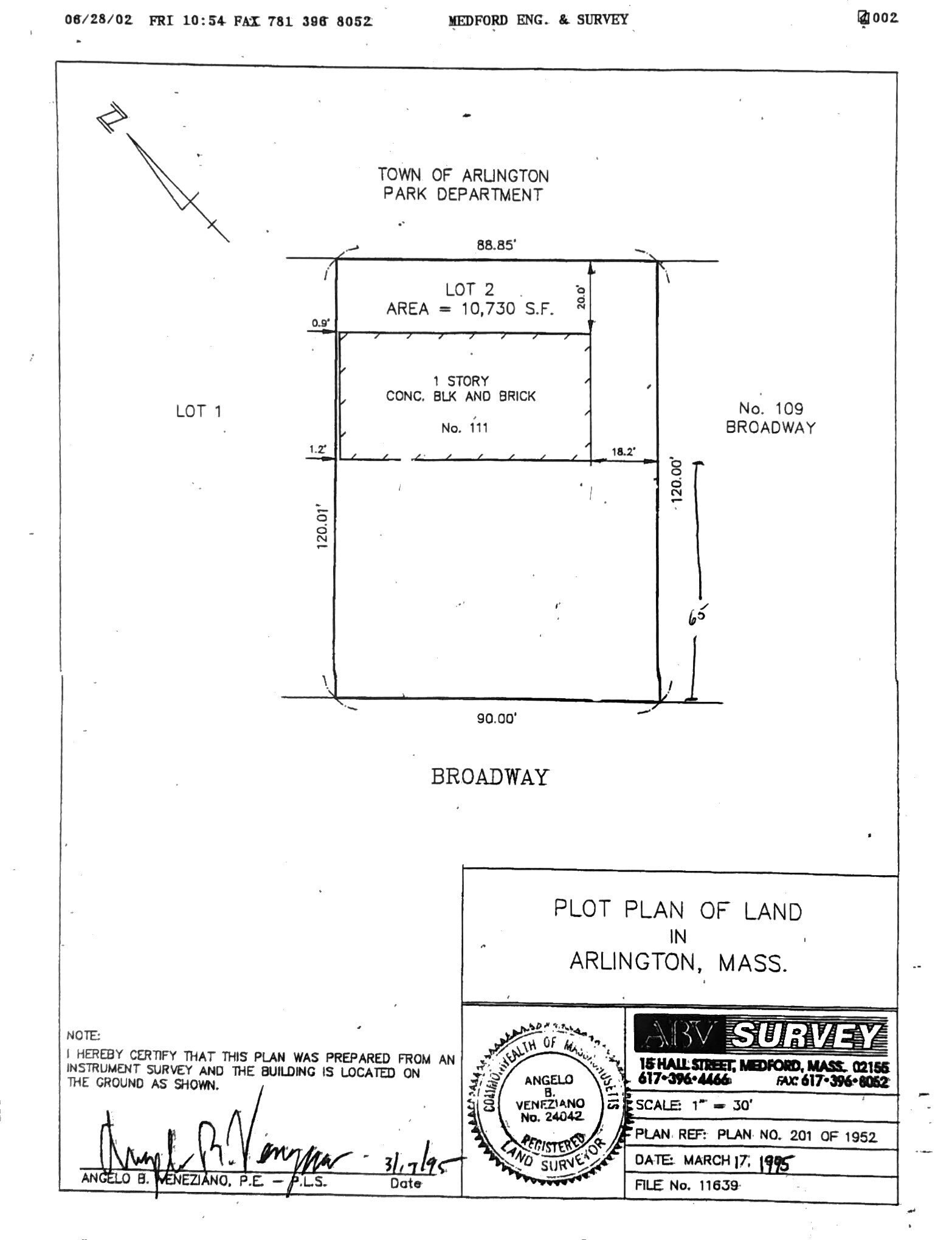 111-113 Broadway, Arlington, MA à vendre Plan de site– Image 1 sur 2