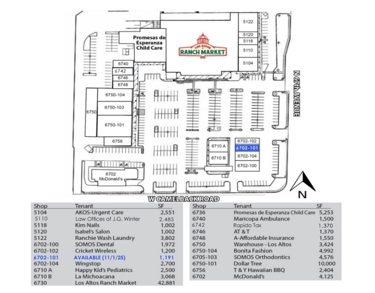 6730-6750 W Camelback Rd, Glendale, AZ à louer - Plan de site – Image 2 sur 4