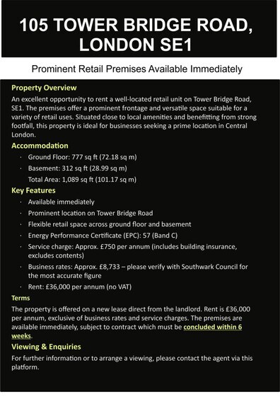 105 Tower Bridge Rd, Londres à louer - Photo de l’immeuble – Image 2 sur 7