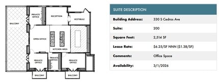 330 S Cedros Ave, Solana Beach, CA à louer Plan d’étage– Image 2 sur 2