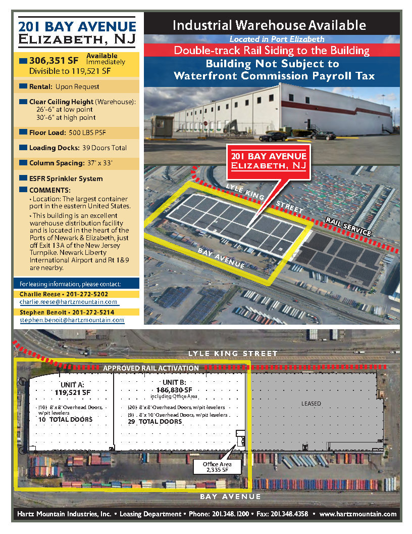 201 Bay Ave, Elizabeth, NJ à louer Plan d’étage– Image 1 sur 1
