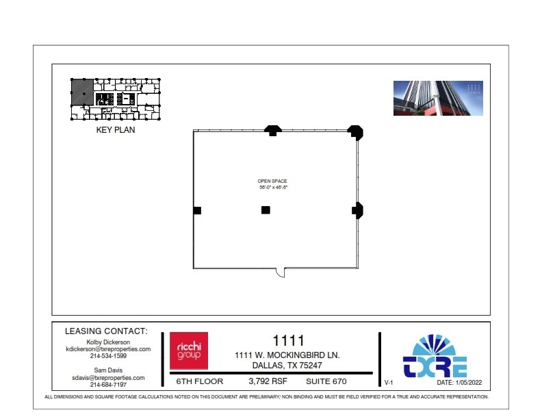 1111 W Mockingbird Ln, Dallas, TX à louer Plan d’étage– Image 1 sur 1