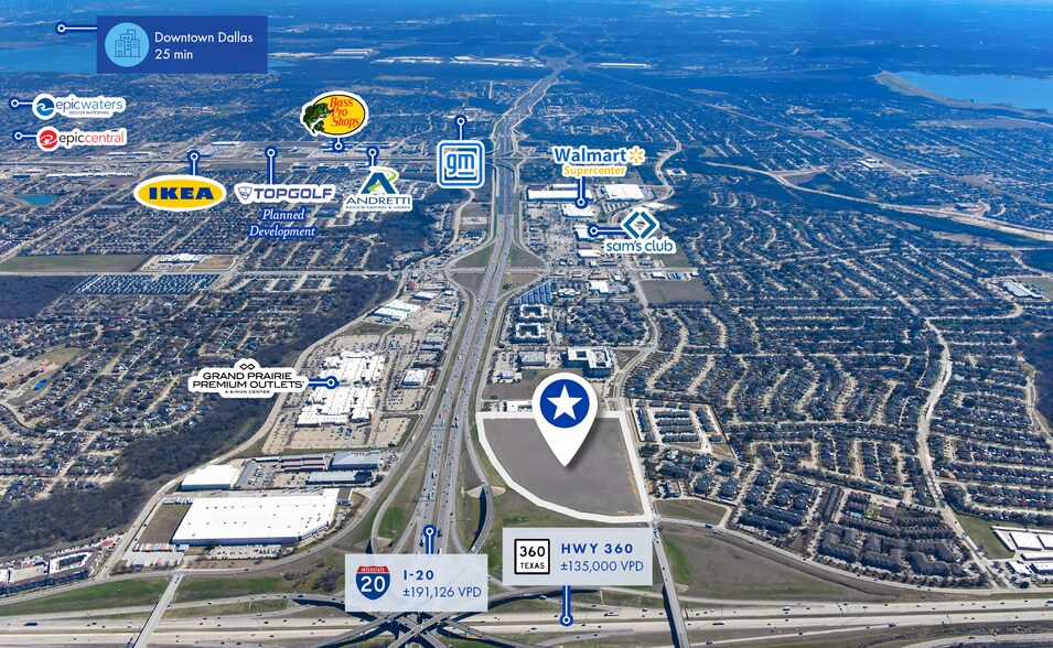 I-20 W & Hwy 360, Grand Prairie, TX à vendre - Aérien – Image 3 sur 3