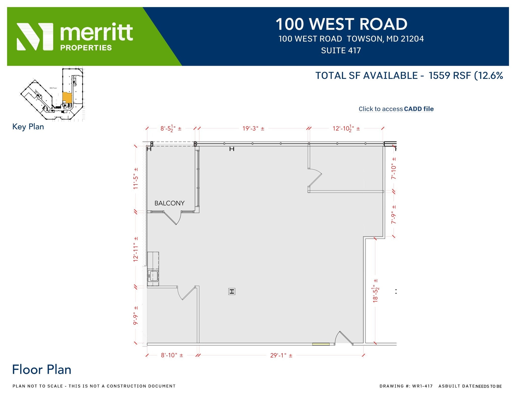 100 West Rd, Towson, MD à louer Plan d’étage– Image 1 sur 1