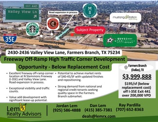 Plus de détails pour 2430-2436 Valley View Ln, Farmers Branch, TX - Local commercial à vendre