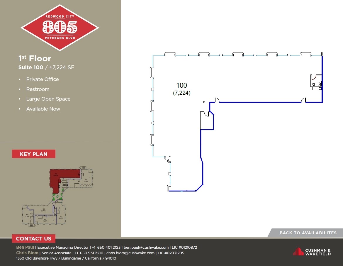 805 Veterans Blvd, Redwood City, CA à louer Plan d’étage– Image 1 sur 1
