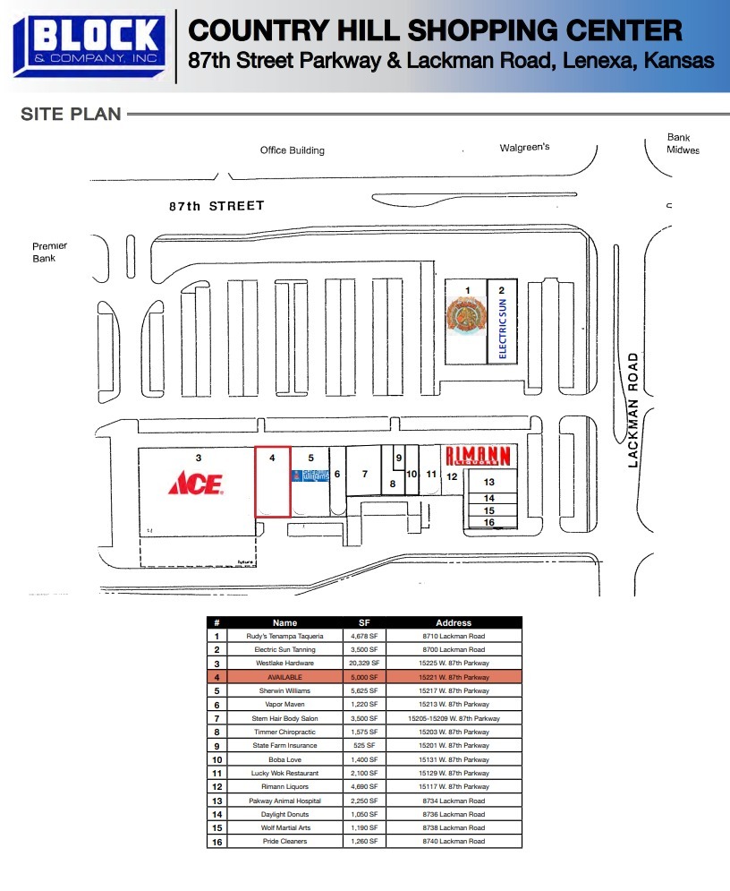 15225 W 87th St, Lenexa, KS à louer Plan de site– Image 1 sur 1