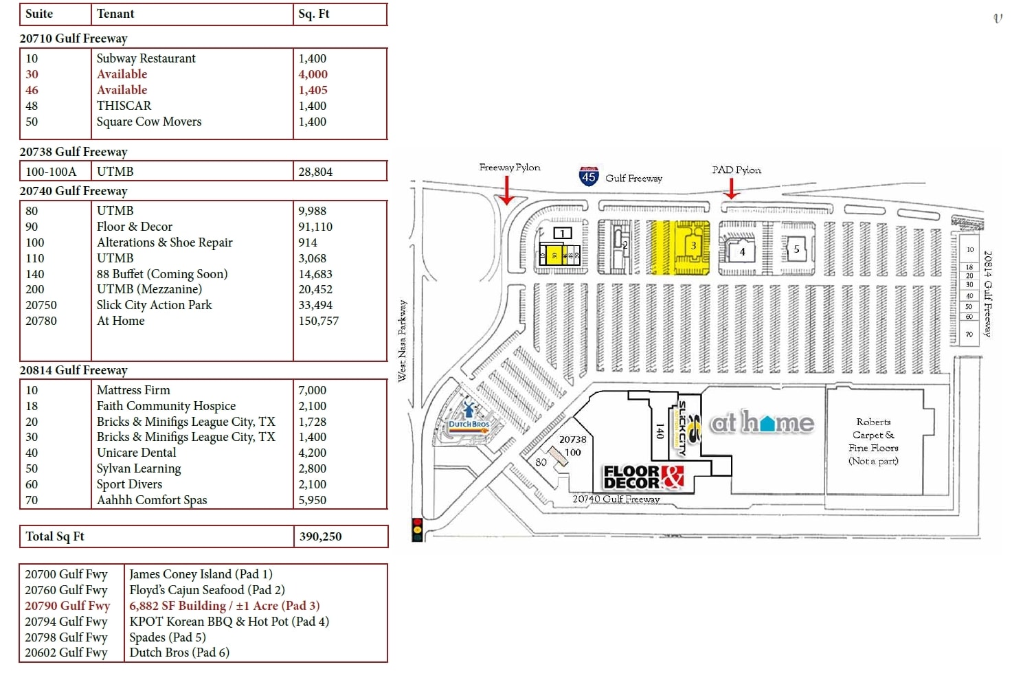 20730-20814 Gulf Fwy, Webster, TX à louer Plan de site– Image 1 sur 1