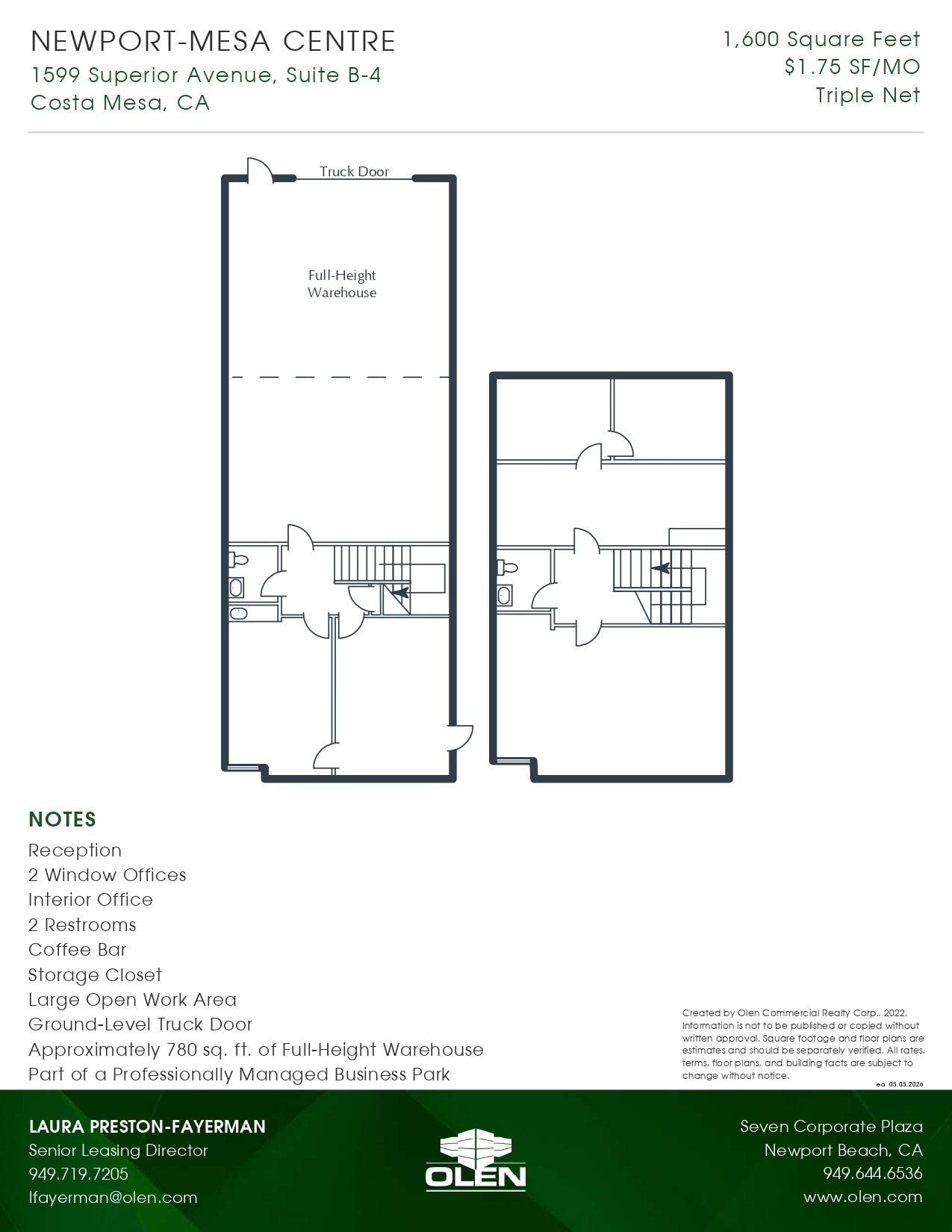 1599 Superior Ave, Costa Mesa, CA à louer Plan d’étage– Image 1 sur 1