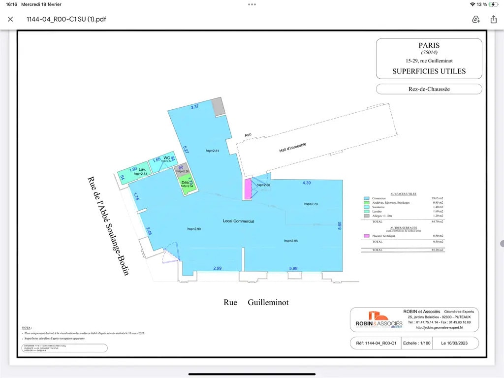 Local commercial dans Paris à louer Plan d’étage– Image 1 sur 4