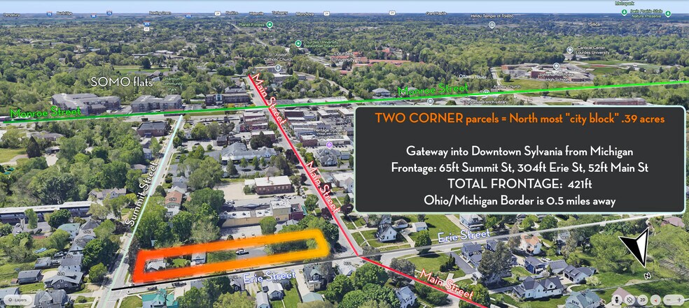 2 Adjacent Corners Downtown Sylvania, OH portefeuille de 2 biens à vendre sur LoopNet.fr - Aérien – Image 1 sur 5