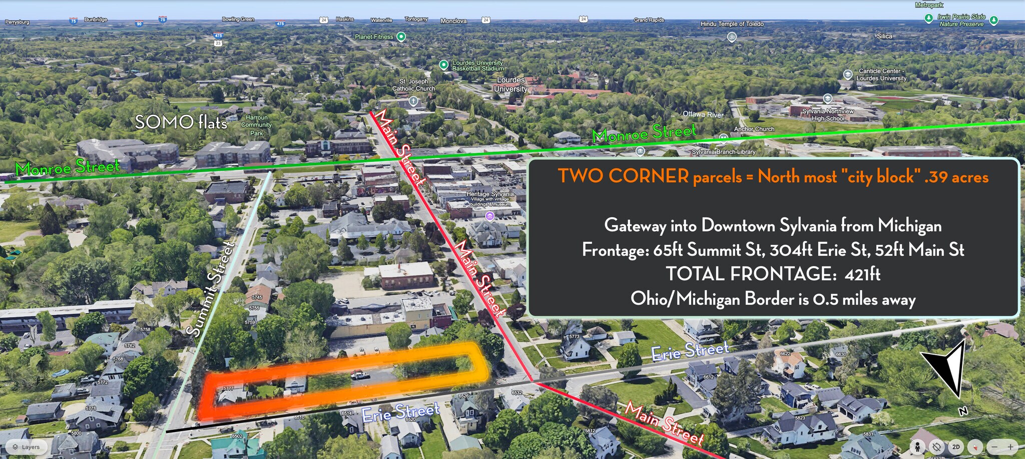 2 Adjacent Corners Downtown Sylvania, OH portefeuille de 2 biens à vendre sur LoopNet.fr Aérien– Image 1 sur 6