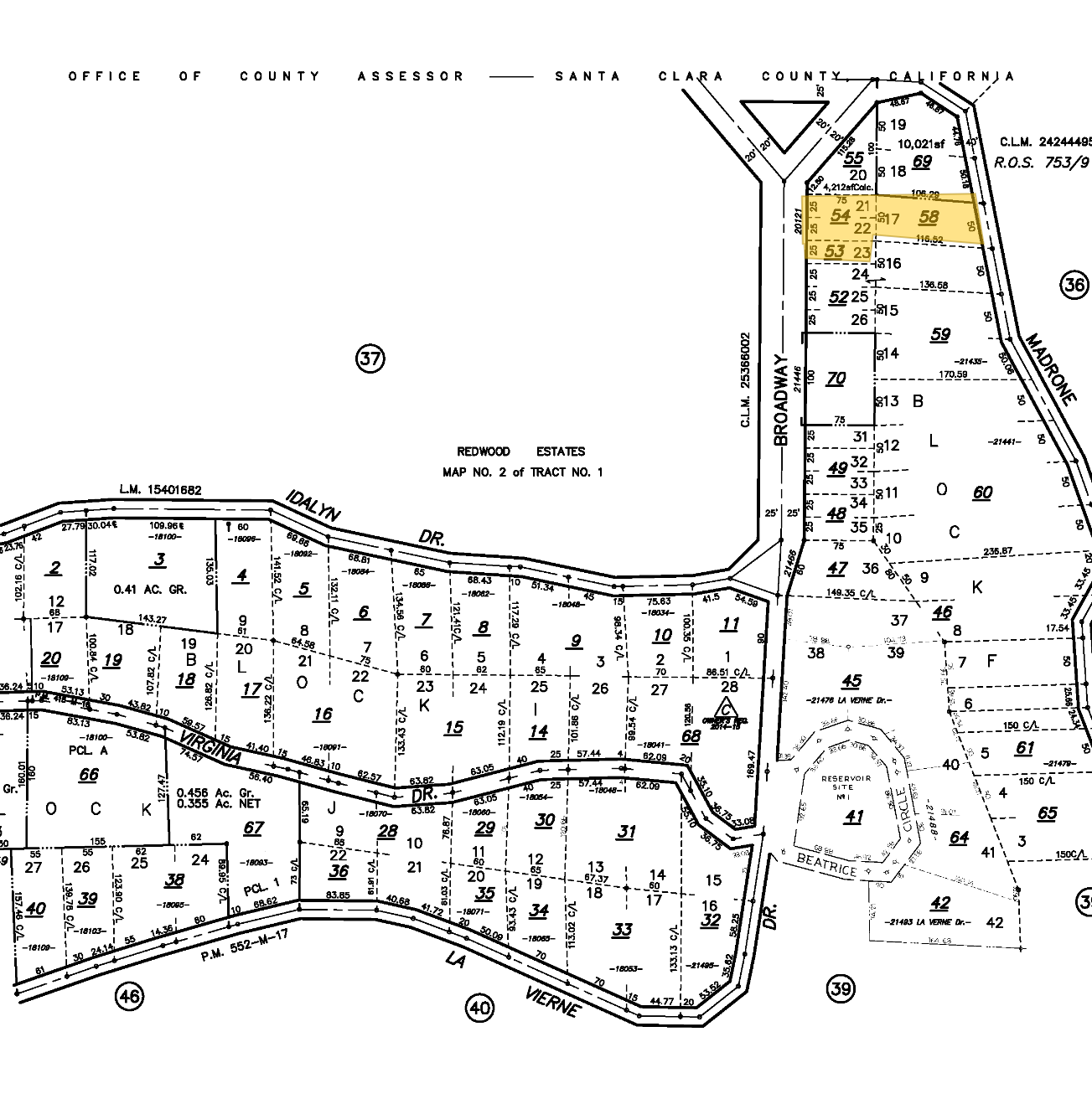 20121 Broadway Rd, Los Gatos, CA à vendre Plan cadastral– Image 1 sur 2