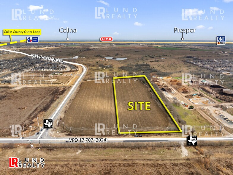 9.485 Ac Corner FM-1385 & FM-428, Celina, TX à vendre - Aérien – Image 2 sur 10