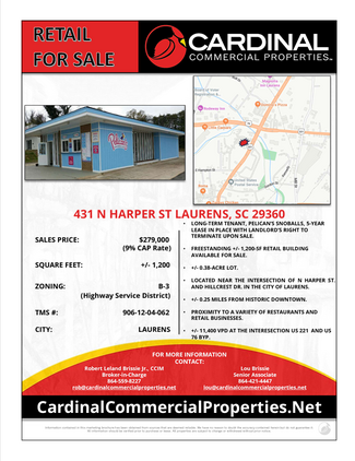 Plus de détails pour 431 N Harper St, Laurens, SC - Local commercial à vendre