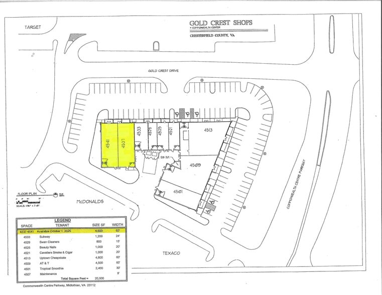 4501-4541 Commonwealth Center, Midlothian, VA à louer - Plan de site – Image 2 sur 2