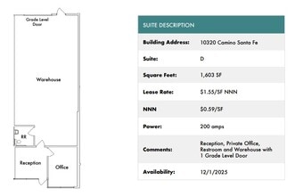 10340 Camino Santa Fe, San Diego, CA à louer Plan d’étage– Image 2 sur 3
