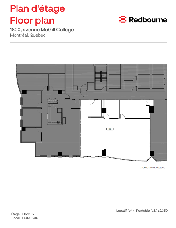 1800 Av McGill College, Montréal, QC à louer Plan d’étage– Image 1 sur 1