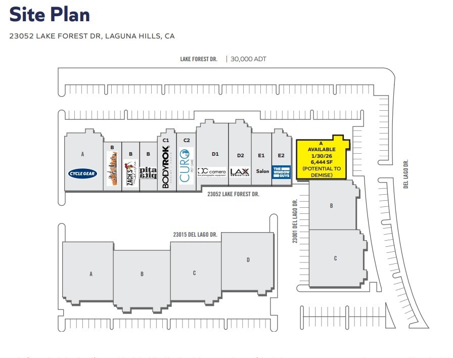 23052 Lake Forest Dr, Laguna Hills, CA à louer Plan de site– Image 1 sur 1