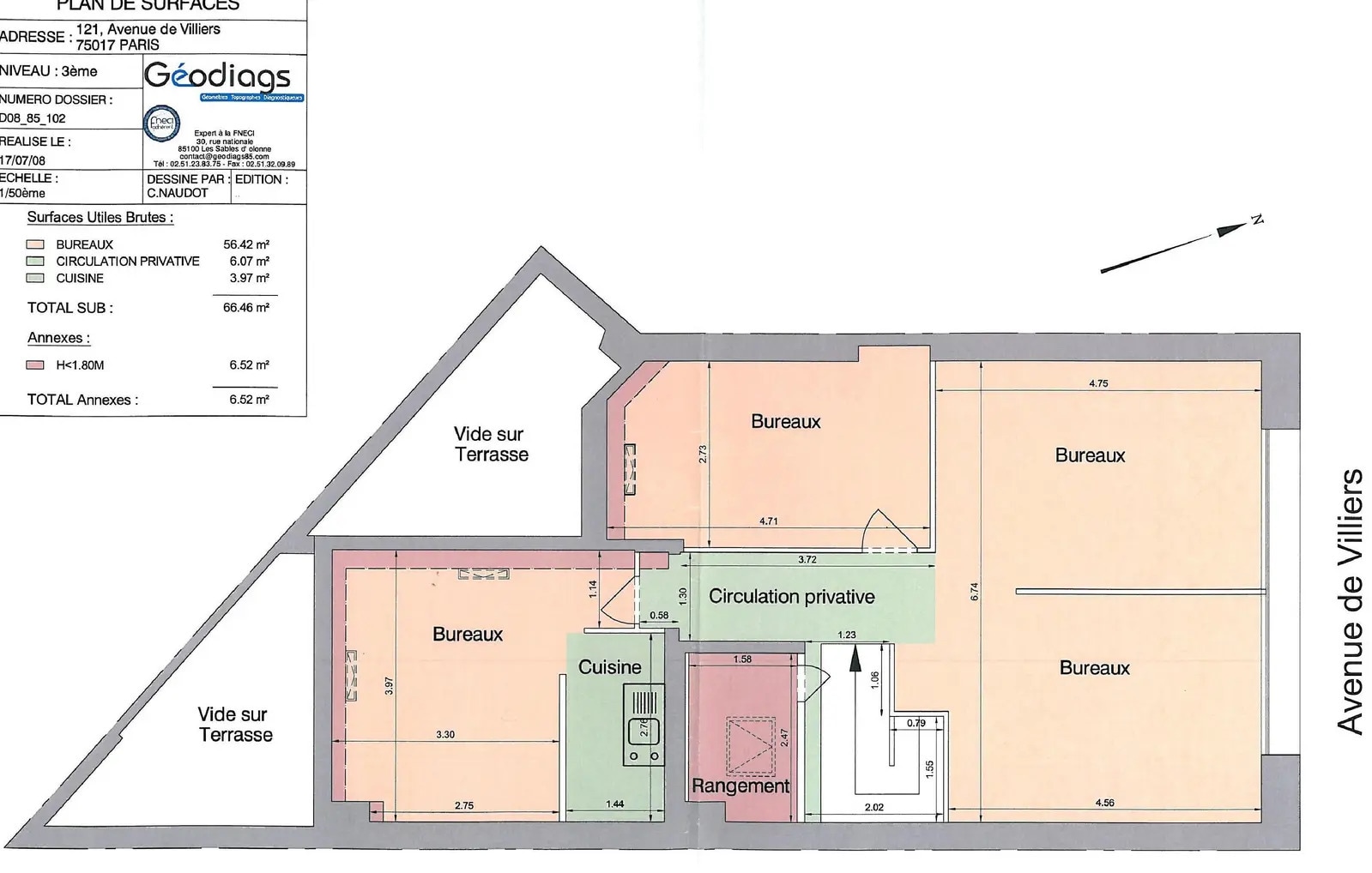 121 Avenue De Villiers, Paris à vendre Plan d’étage– Image 1 sur 2