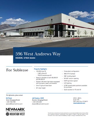 Plus de détails pour 596 596 West Andrews Way Way, Ogden, UT - Industriel/Logistique à louer